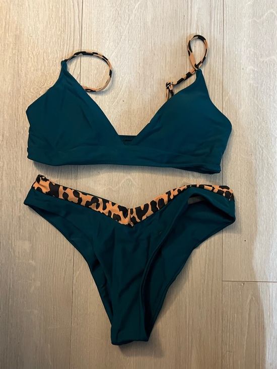 SHEIN Other - SHEIN Dark-Teal Bikini Set with Leopard Trim